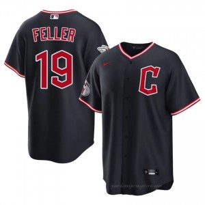 #19 Bob Feller Gameday Men Baseball Jersey | CLE Guardians Navy Fan Gear H3My1859