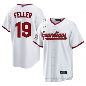 Cleveland Guardians Bob Feller #19 White Men Baseball Jersey | 2026 Season Game 436Kx637
