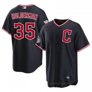 Colin Holderman #35 Cleveland Baseball Jersey | Durable Men Navy Stitch Edition U10cR299