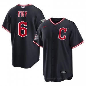 #6 David Fry Replica Men Baseball Jersey | CLE Guardians Navy Fan Gear S75dLM90
