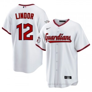 #12 Francisco Lindor Game-Day Men Baseball Jersey | CLE Guardians White Fan Gear 373ns420