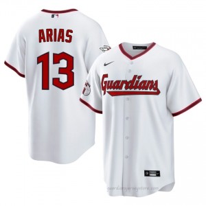White Gabriel Arias #13 Guardians Baseball Embroidery Jersey | Limited Men Fit Q02em023