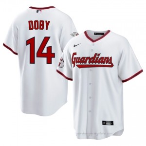 #14 Larry Doby Replica Men Baseball Jersey | CLE Guardians White Fan Gear 72r2iu91