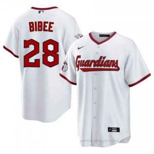 Tanner Bibee #28 Cleveland Baseball Jersey | Iconic Men White Embroidery Edition 8066NH36
