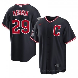 Cleveland Guardians Tim Herrin #29 Navy Men Baseball Jersey | 2026 Season Genuine 8F054357