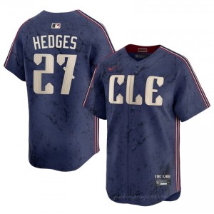 #27 Austin Hedges Gameday Men City Connect Baseball Jersey | CLE Guardians Navy Fan Gear 328YF850