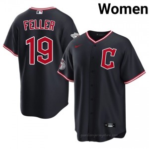 Bob Feller #19 Cleveland Baseball Jersey | Durable Women Navy Stitched Edition 0e348775