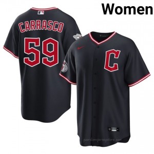 #59 Carlos Carrasco Replica Women Baseball Jersey | CLE Guardians Navy Fan Gear 7AcKsJ38