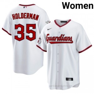 #35 Colin Holderman Game-Day Women Baseball Jersey | CLE Guardians White Fan Gear IJ680247