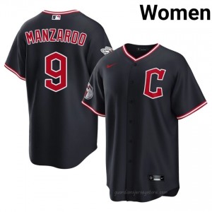 Cleveland Guardians Kyle Manzardo #9 Navy Women Baseball Jersey | 2026 Season Game H12aU216