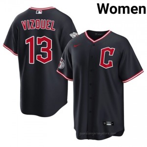 #13 Omar Vizquel Classic Women Baseball Jersey | CLE Guardians Navy Fan Gear 22G47d54