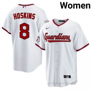 Cleveland Guardians Rhys Hoskins #8 White Women Baseball Jersey | 2026 Season Game 574ca021