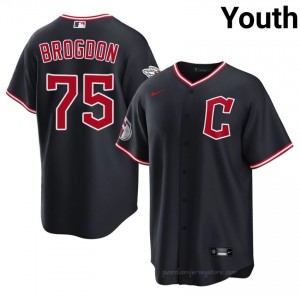 #75 Connor Brogdon Classic Youth Baseball Jersey | CLE Guardians Navy Fan Gear 364KUc73