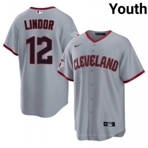 Francisco Lindor #12 Cleveland Baseball Jersey | Exclusive Youth Gray Embroidery Edition 5uBNl619