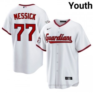 #77 Parker Messick Replica Youth Baseball Jersey | CLE Guardians White Fan Gear 24C1e117