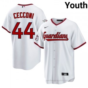 #44 Slade Cecconi Gameday Youth Baseball Jersey | CLE Guardians White Fan Gear 21Eb4g86