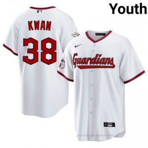 #38 Steven Kwan Replica Youth Baseball Jersey | CLE Guardians White Fan Gear k1H26754