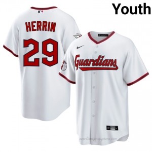 Cleveland Guardians Tim Herrin #29 White Youth Baseball Jersey | 2026 Season Game 1D140678