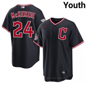 #24 Triston McKenzie Gameday Youth Baseball Jersey | CLE Guardians Navy Fan Gear 563J2O40